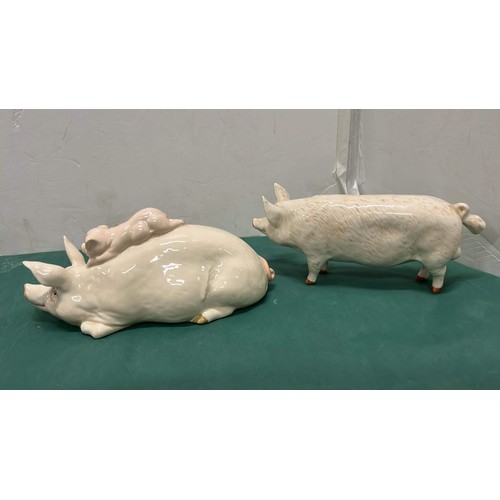 5 - TWO BESWICK PIGS /STANDING PIG REPAIR TO EAR SEE PICTURES