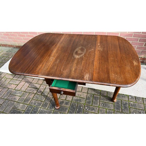 759 - OAK DROP LEAF  TABLE WITH DRAWER