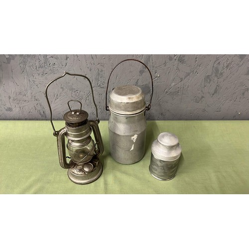 188 - STORM LAMP , MILK CAN AND TOBACCO JAR