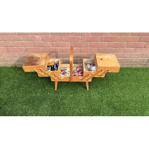 228 - BEECH FRAMED CANTILEVER SEWING BOX