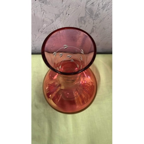 218 - TALL RETRO RED GLASS VASE