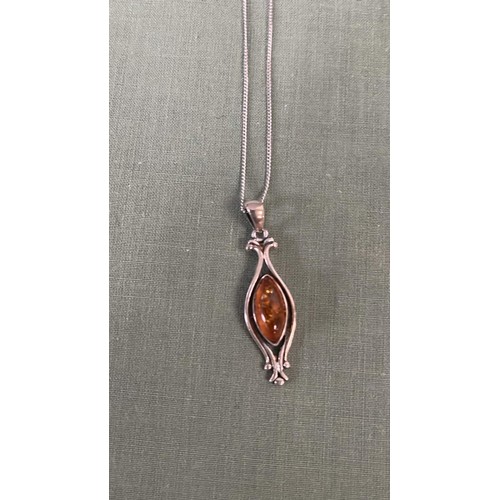 109 - SILVER & AMBER PENDENT AND CHAIN