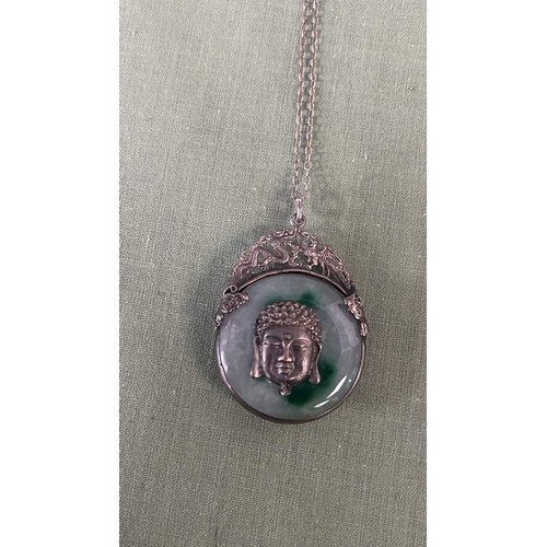 108 - SILVER / JADE BUDDHA PENDENT AND CHAIN