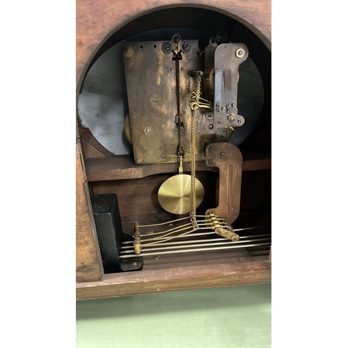 297 - LARGE OAK MANTLE CLOCK WORKING