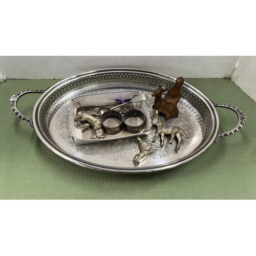 308 - SERVING TRAY WITH OTHER METAL ITEMS