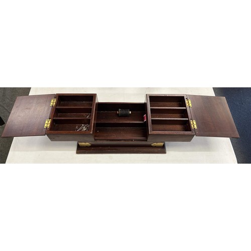 310 - WOODEN SEWING WORK BOX WITH BRASS DETAIL