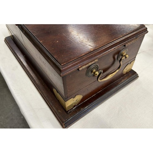 310 - WOODEN SEWING WORK BOX WITH BRASS DETAIL