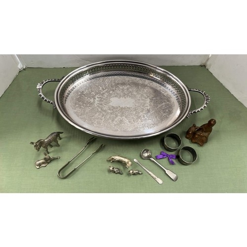 308 - SERVING TRAY WITH OTHER METAL ITEMS