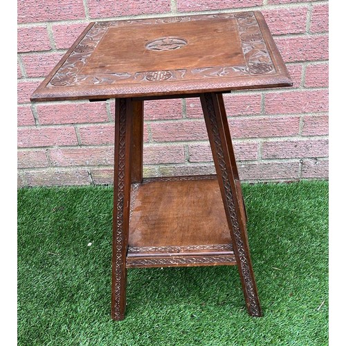 445 - WOODEN CARVED SIDE TABLE WITH R.A.F LOGO