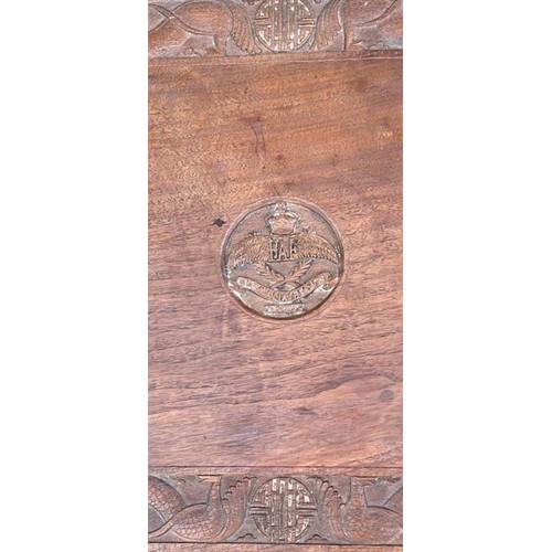 445 - WOODEN CARVED SIDE TABLE WITH R.A.F LOGO