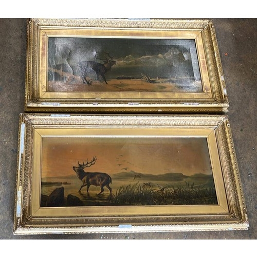 439 - TWO EDWARDIAN HIGHLAND FRAMED ART WORK ON CANVAS