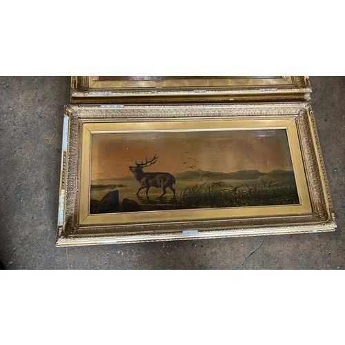 439 - TWO EDWARDIAN HIGHLAND FRAMED ART WORK ON CANVAS