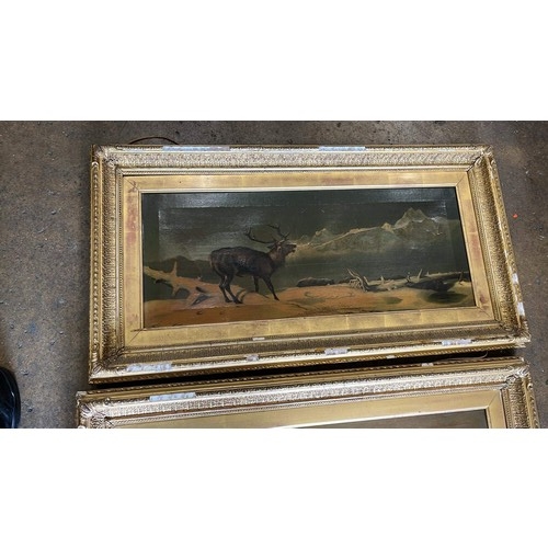 439 - TWO EDWARDIAN HIGHLAND FRAMED ART WORK ON CANVAS