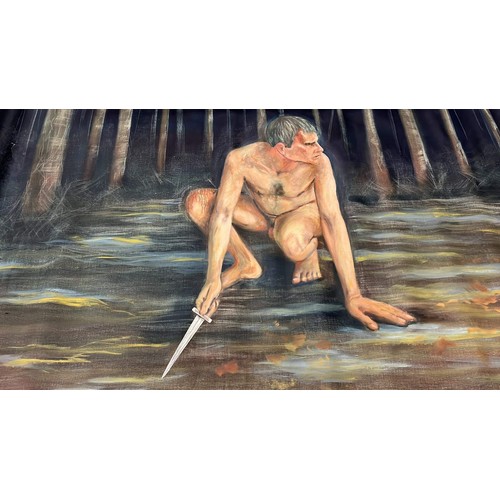 264 - LARGE CANVAS ART WORK OF MALE STUDY / NIGHT TIME RITUAL SIZE 7ft x 6ft