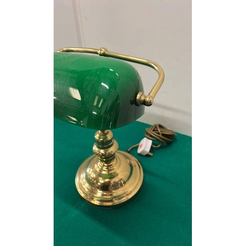 9 - BRASS BANKERS DESK LAMP WITH GREEN GLASS SHADE