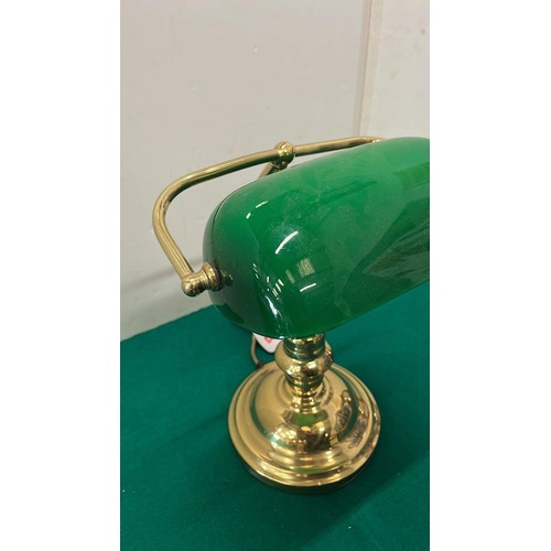 9 - BRASS BANKERS DESK LAMP WITH GREEN GLASS SHADE