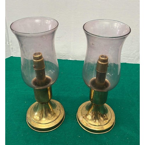 671 - PAIR OF BRASS CANDLE LAMPS