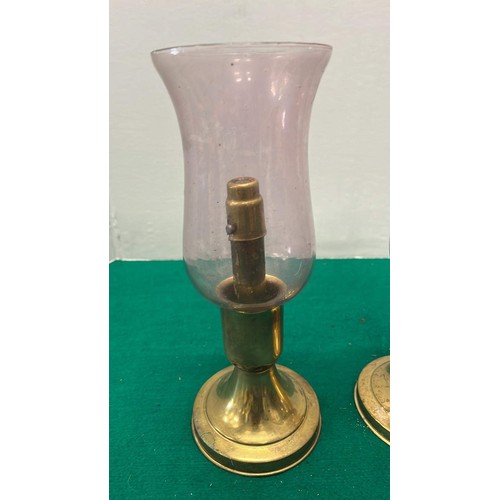 671 - PAIR OF BRASS CANDLE LAMPS