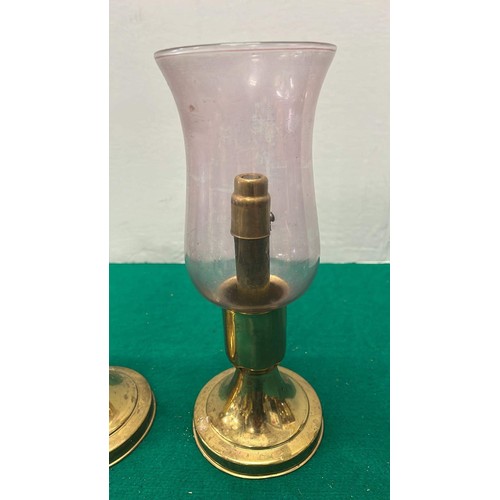 671 - PAIR OF BRASS CANDLE LAMPS