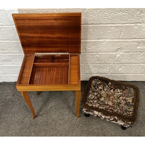 255 - INLAID MUSICAL WORK BOX AND FOOT STOOL