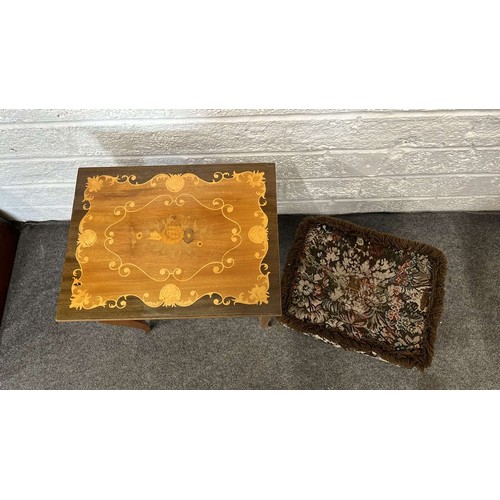 255 - INLAID MUSICAL WORK BOX AND FOOT STOOL