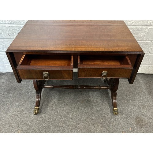 253 - MAHOGANY TWO DRAWER DROP LEAF SOFA TABLE