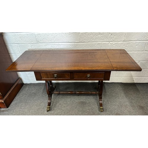 253 - MAHOGANY TWO DRAWER DROP LEAF SOFA TABLE