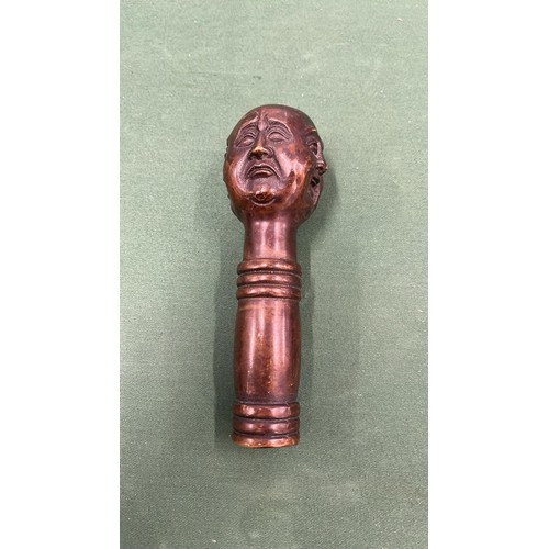 199 - HEAVY BRASS WALKING STICK FACES  HAND GRIP / ONLY