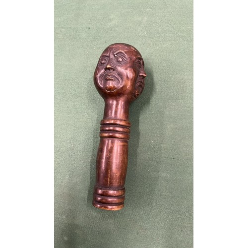 199 - HEAVY BRASS WALKING STICK FACES  HAND GRIP / ONLY