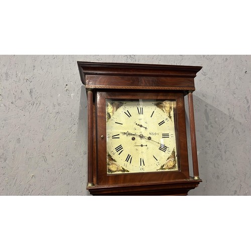 265 - 1700s PAINTED SQUARE FACE MAHOGANY AND OAK CASED EIGHT DAY GRANDFATHER CLOCK WORKING BY W HOLLAND CH... 