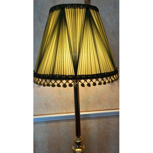 326 - BRASS STANDARD LAMP WITH GREEN SHADE