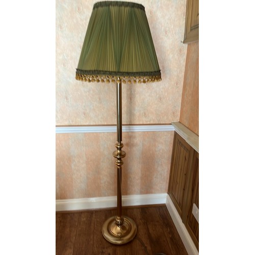 326 - BRASS STANDARD LAMP WITH GREEN SHADE