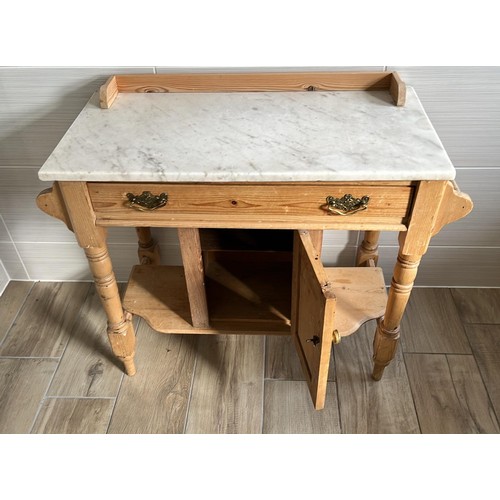 337 - PINE WASH STAND WITH MARBLE TOP - 97cm overall width, 76cm Height, 43cm Depth