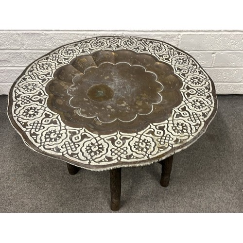 140 - INDIAN FOLDING BRASS TOP TABLE