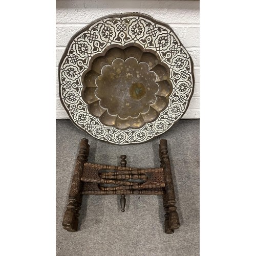 140 - INDIAN FOLDING BRASS TOP TABLE