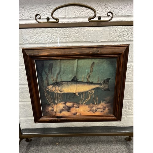 106 - BRASS AND GLASS FIRE SCREEN WITH FISH DETAIL