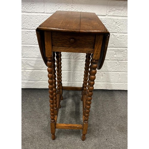 107 - SMALL OAK GATE LEG TABLE WITH DRAWER