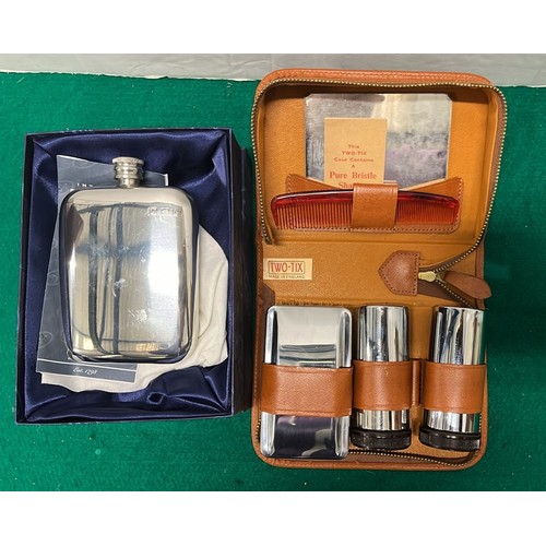 4 - GENTS TRAVEL VANITY SET AND HIP FLASK