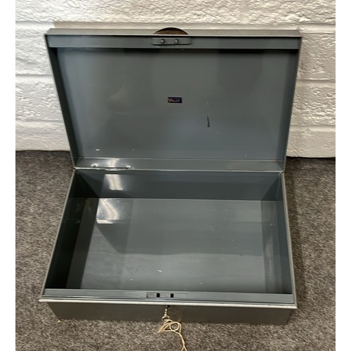 239 - METAL DEED BOX WITH KEY