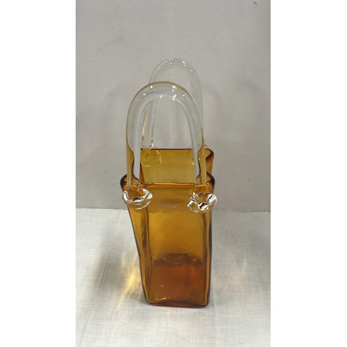 630 - TALL RETRO ORANGE GLASS BAG VASE