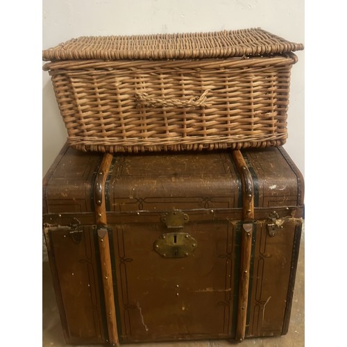 687 - TRAVEL TRUNK AND PICNIC BASKET