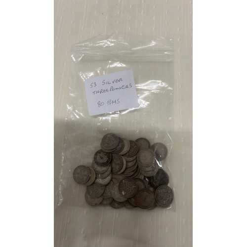 65 - SILVER THREE PENCES / 80 G