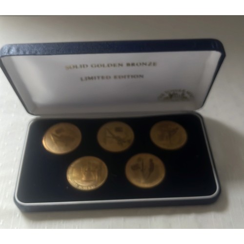 38 - 5 X BRONZE WINTER OLYMPIC MEDALLIONS CANADA 1988