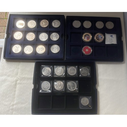 37 - 27 CROWN SIZE COINS IN THREE WESTMINSTER BOXES