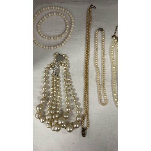 147 - SELECTION OF PEARL AND BEAD NECKLACES