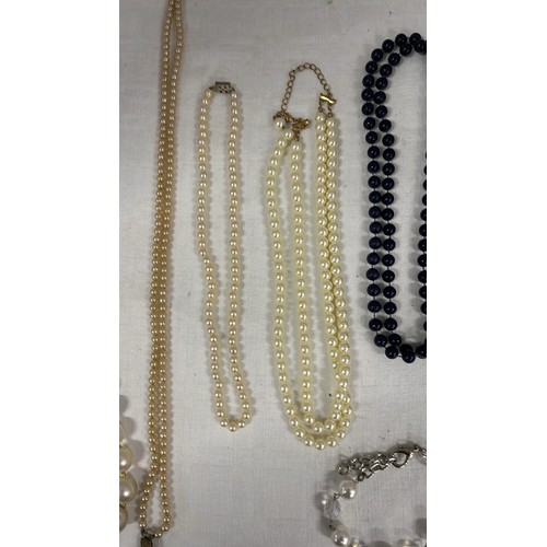 147 - SELECTION OF PEARL AND BEAD NECKLACES