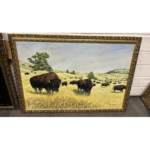 56 - OIL ON VELUR ART WORK AND BUFFALO PLANE OIL BY ROY DIDWELL / SEE ALL PICTURES