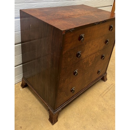 326 - BURR WALNUT CHEST OF DRAWERS ON BRACKET FEET