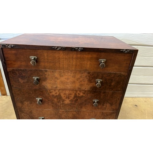 326 - BURR WALNUT CHEST OF DRAWERS ON BRACKET FEET