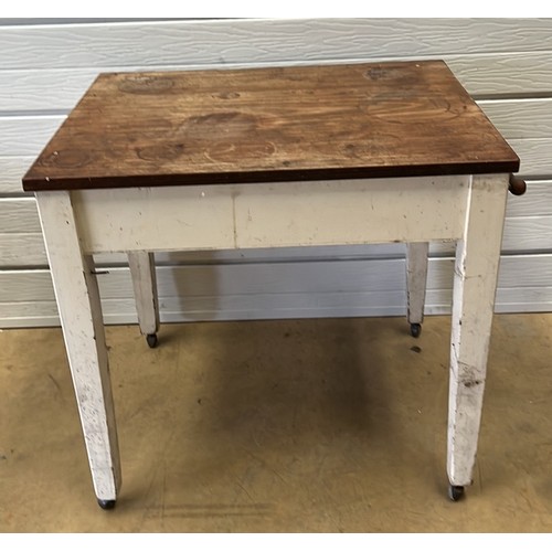 336 - MAHOGANY TOP KITCHEN TABLE WITH DRAWER